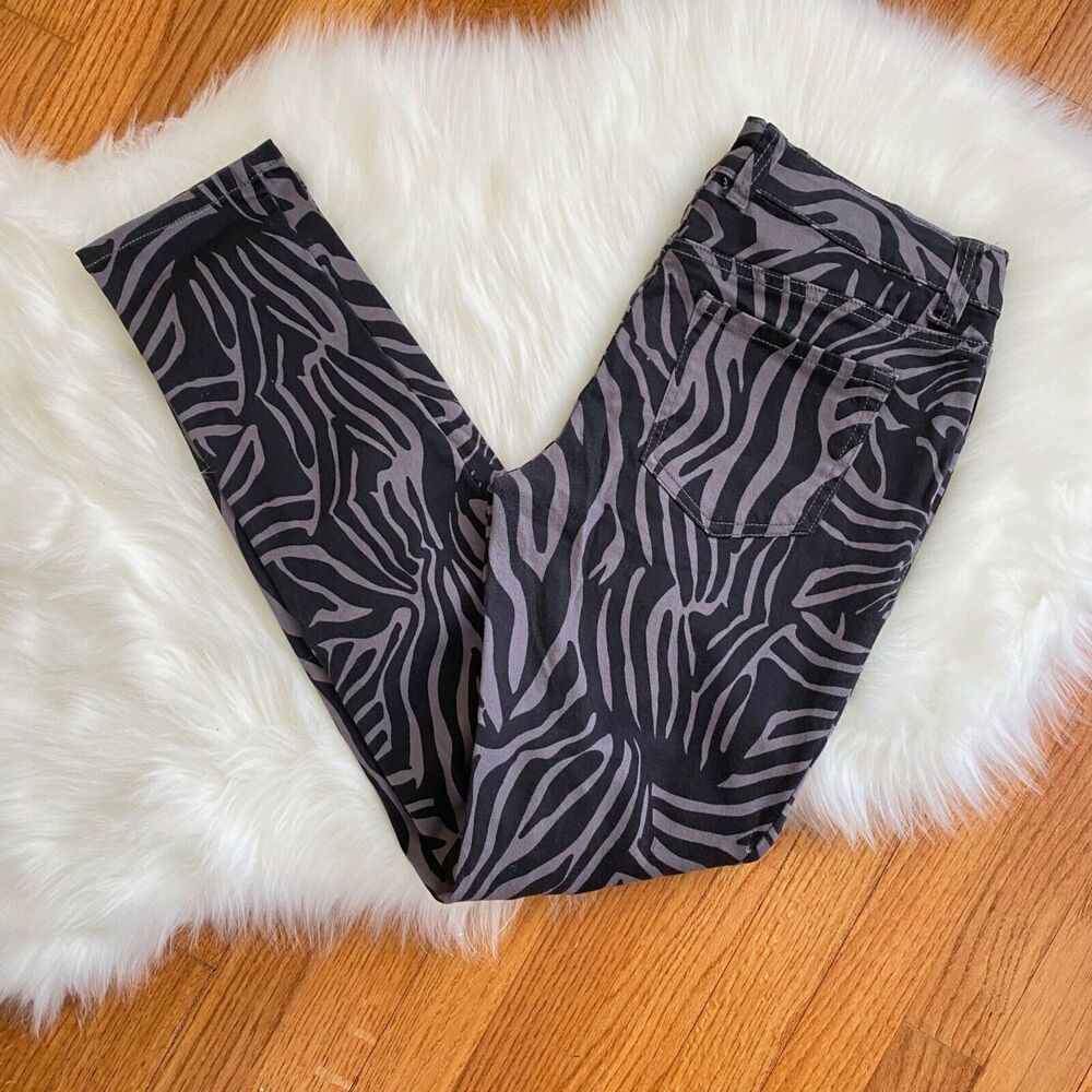 Sacred Virtue Size 11 Jegging Black Gray Zebra Animal Print Jeans Soft Stretch